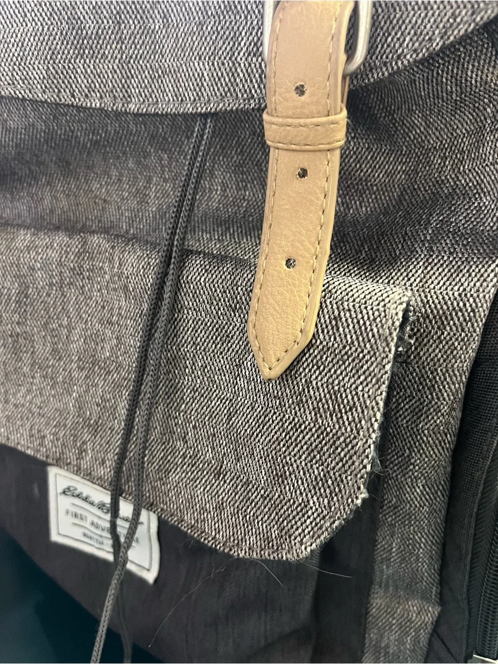 Eddie Bauer First Adventure Gray & Tan Herringbone Diaper Bag Backpack (rack)